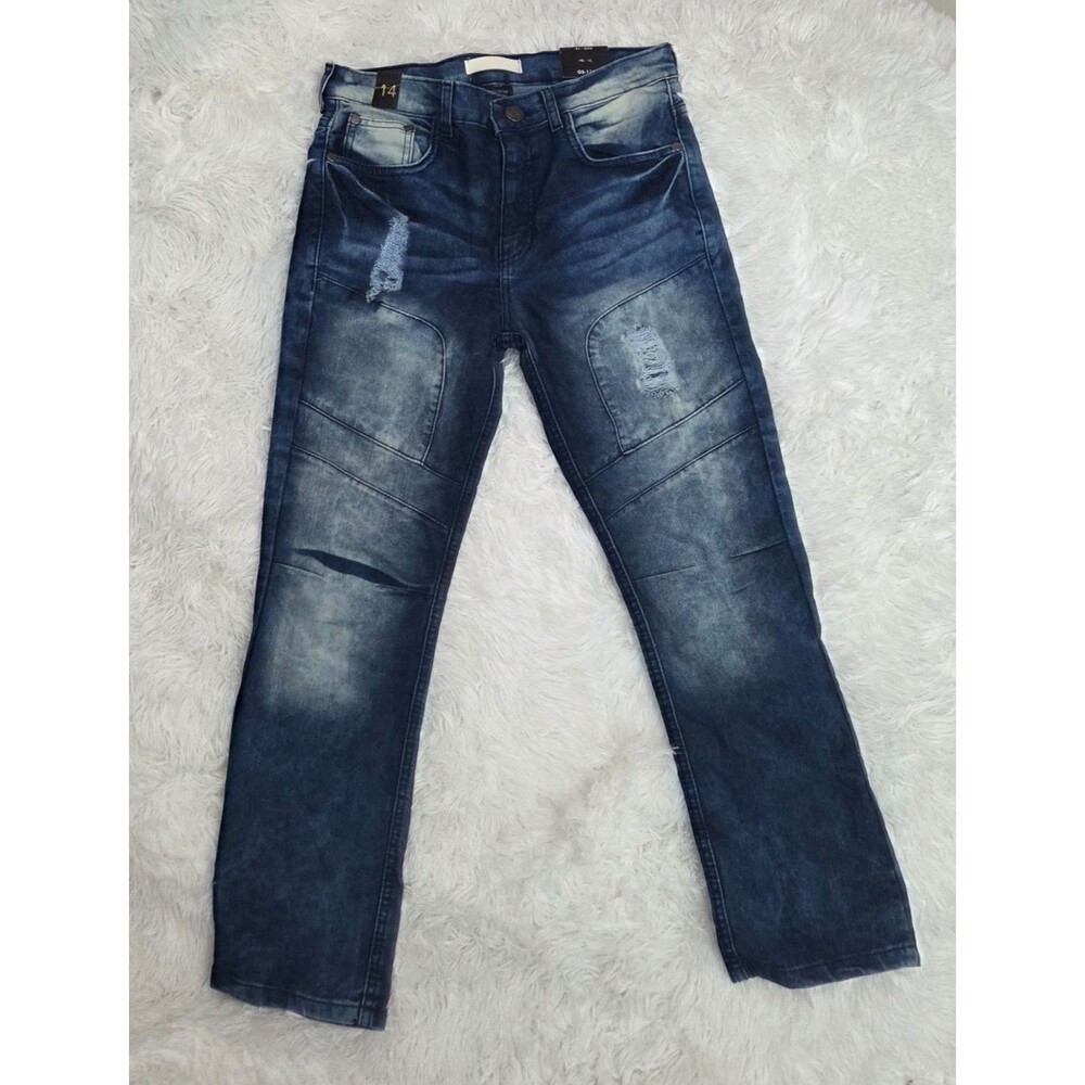 GS-115 Premium Distressed Jeans Womans Size 4 Blue Denim Slim Straight Biker